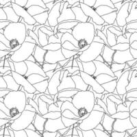 Vector seamless pattern with hand drawing wild flowers, linear black and white botanical illustration, floral elements, hand drawn repeatable background. Artistic backdrop.