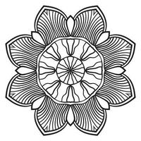 Black outline flower mandala. Doodle round decorative element for coloring book isolated on white background. Floral geometric circle. vector