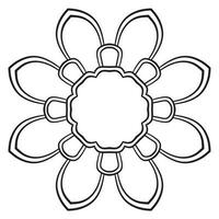 Black outline flower mandala. Doodle round decorative element for coloring book isolated on white background. Floral geometric circle. vector