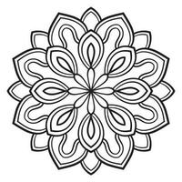 Black outline flower mandala. Doodle round decorative element for coloring book isolated on white background. Floral geometric circle. vector