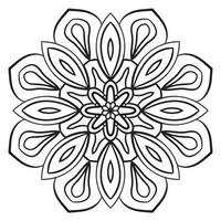 Black outline flower mandala. Doodle round decorative element for coloring book isolated on white background. Floral geometric circle. vector