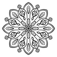 Black outline flower mandala. Doodle round decorative element for coloring book isolated on white background. Floral geometric circle. vector