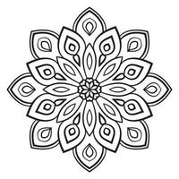 Black outline flower mandala. Doodle round decorative element for coloring book isolated on white background. Floral geometric circle. vector