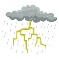 Grey cloud with rain and lightning. Drawing of rain or thunder isolated on white background. Weather, summer or autumn concept vector