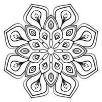 Black outline flower mandala. Doodle round decorative element for coloring book isolated on white background. Floral geometric circle. vector