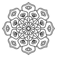 Black outline flower mandala. Doodle round decorative element for coloring book isolated on white background. Floral geometric circle. vector