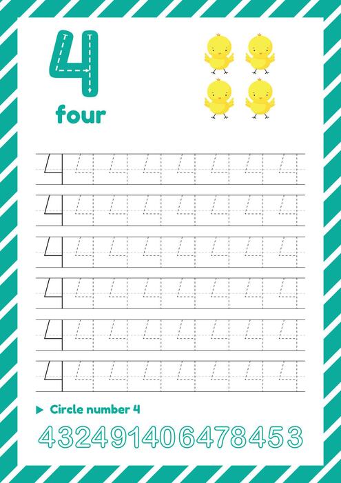 Number Four Tracing Worksheets Vector Art, Icons, and Graphics for Free ...