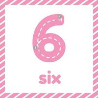 Cute colorful children flashcard with tracing. Learn how to write number six for kids vector