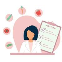 Nutrition diet plan checklist, weight loss diet. Vector illustration of nutritionist with vegetables