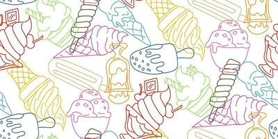Drawing of ice cream on a stick in the style of doodles with a colored outline on a white background. Background illustration with doodles in color. Ice cream for printing greeting cards and textiles vector