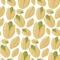 sin costura modelo con pistachos en dibujos animados estilo con reflejos. un sano dieta. moderno antecedentes para embalaje, publicidad, etiquetas y otro diseños dibujado a mano ilustración en un blanco antecedentes vector