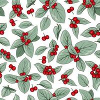 Seamless pattern with branches, berries, leaves Texture for fabric, textile, wallpaper, decor, paper, scrapbooking, etc. Vector illustration