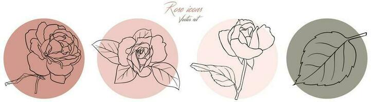 Vector set of round icons with roses. Colored symbols for the design of sites, applications, banners, widgets, decor, etc. Vector illustration