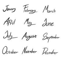 Handwritten Month name sets ,good for graphic design resources, pamflets, letters, posters, banners, books, and more. vector