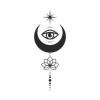 Moon and all-seeing eye line art element isolated. Esoteric composition of vector elements, Graphic design tattoo