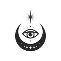 Moon and all-seeing eye line art element isolated. Esoteric composition of vector elements, Graphic design tattoo