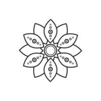 Graphic flower of round shape in line art style. Isolated vector floral element. Graphic symbol logo or tattoo