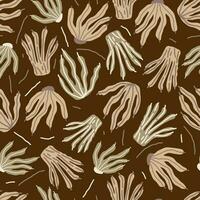 Tropical beige leaves hand drawn seamless pattern. Vector repeating design for fabric.