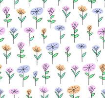 Seamless doodle of trendy floral patterns. Vintage illustration of floral background in 70s style. Colorful pastel colors clockwork works, nature backgrounds. vector