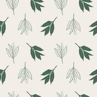 Green tea. Seamless pattern with tea plant Repeating background with green plant. For packaging, textile, print, template, card. Decorative ornament. Hand drawn design element. Vector art illustration