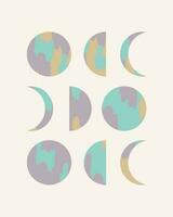 Moon phases. Crescent and full moon. Hand drawn modern vector illustration. Esoteric, occult, astrology, alchemy, boho, magical concept. Round icons. Design element. Vector