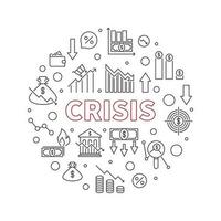 Crisis vector round simple banner in outline style - Economy Recession illustration