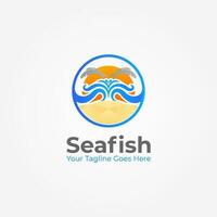 Fish and Beach Waves Logo Vector Design, Surfing logo, water logo, Suitable for your business logo