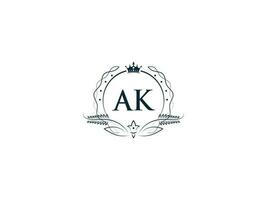 Typographic Ak Feminine Crown Logo, Unique Ak ka Circle Letter Logo Design vector