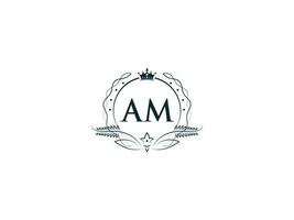 Typographic Am Feminine Crown Logo, Unique Am ma Circle Letter Logo Design vector