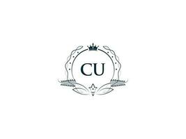 Minimal Cu Logo Icon, Creative Feminine Crown Cu uc Letter Logo Image Design vector