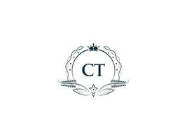 Minimal Ct Logo Icon, Creative Feminine Crown Ct tc Letter Logo Image Design vector