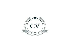 Minimal Cv Logo Icon, Creative Feminine Crown Cv vc Letter Logo Image Design vector