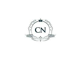 Minimal Cn Logo Icon, Creative Feminine Crown Cn nc Letter Logo Image Design vector
