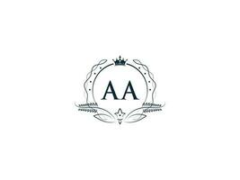 Typographic Aa Feminine Crown Logo, Unique Aa a a Circle Letter Logo Design vector