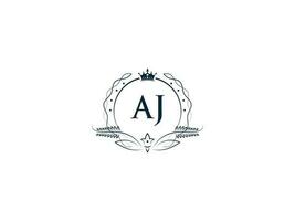 Typographic Aj Feminine Crown Logo, Unique Aj ja Circle Letter Logo Design vector