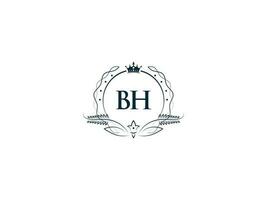 profesional bh lujo negocio logo, femenino corona bh media pensión logo letra vector icono