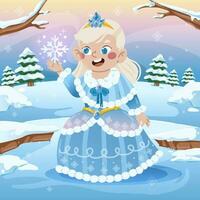 pequeño nieve princesa con azul vestir vector