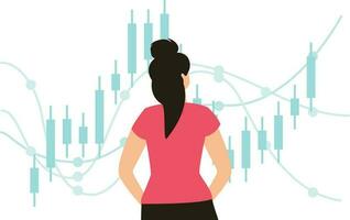 Girl looking at analytics. vector