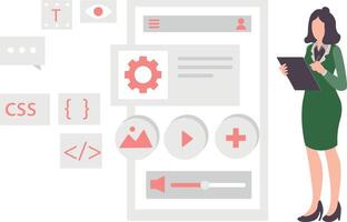 el niña es trabajando en css codificación. vector