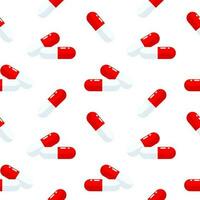 Seamless pattern of red pills on a white background. Pharmaceutical background, medical concept. Vector