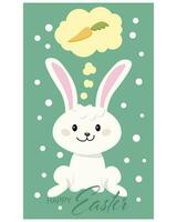 Cute easter bunny on a polka dot background. Greeting card, holiday poster, cartoon children's style, vector. vector