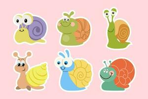 conjunto de linda dibujos animados caracoles. vistoso bebé caracoles, iconos, pegatinas, vector