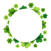 Round white template for text with colorful clover leaves, shamrock background. St. Patrick's day illustration, vector