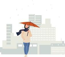 The girl is walking with an umbrella. vector