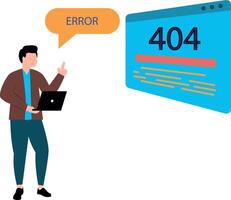 Boy seeing 404 error on web page. vector