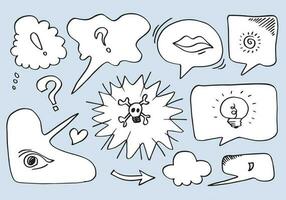 Hand drawn set of speech bubbles with sign and symbols. vector