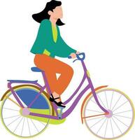 The girl is riding a bicycle. vector