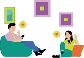 Boy and girl using social media. vector