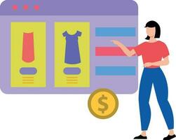 Girl is buying clothes online. vector