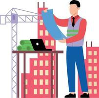 The worker is looking at the design of the building. vector